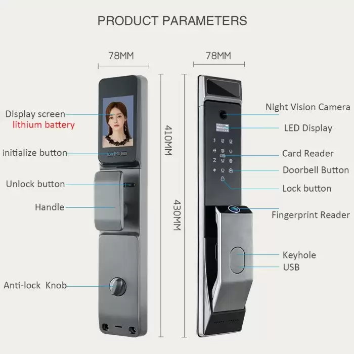 Glomarket Face Recognition Smart Door Lock With Camera Cerradura Inteligente Tuya Wifi Smart Fingerprint Digital Lock — image 7