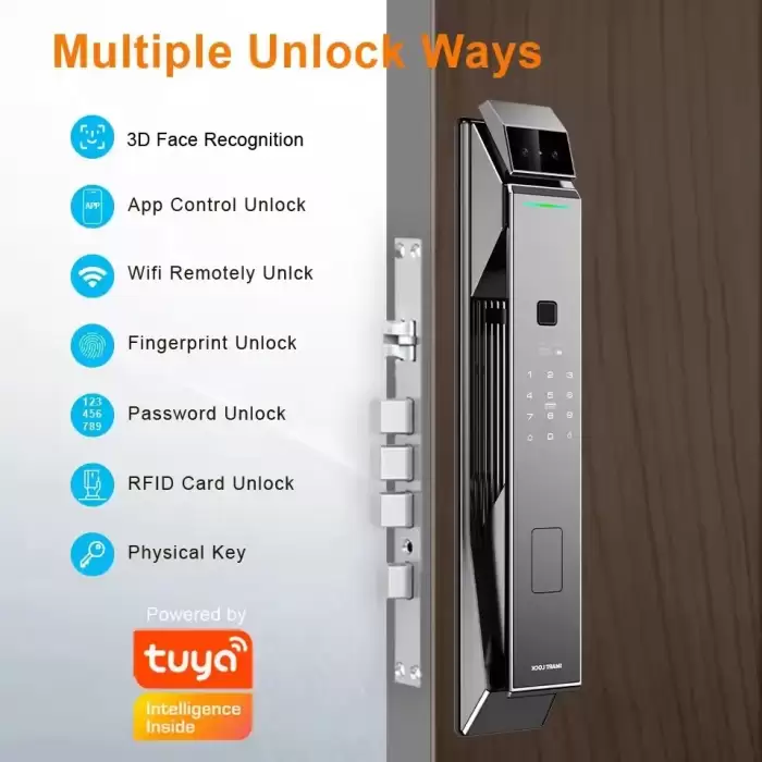 Glomarket Tuya Security Fully Automatic Smart Lock 3d Face Recognition Biometric Lock Home Fingerprint Password Lock — image 3