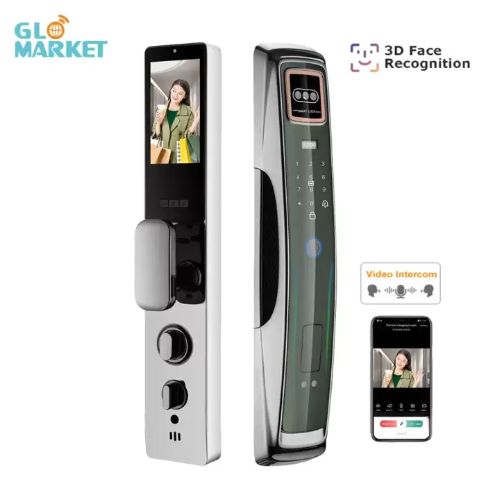 Glomarket Electric Biometric Video Intercom 3d Face Recognition Fingerprint Lock Intelligent Camera Door Lock for Wooden Doors — image 2