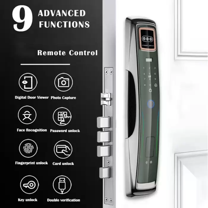 Glomarket Electric Biometric Video Intercom 3d Face Recognition Fingerprint Lock Intelligent Camera Door Lock for Wooden Doors — image 4