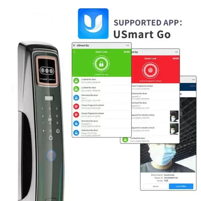 Glomarket Electric Biometric Video Intercom 3d Face Recognition Fingerprint Lock Intelligent Camera Door Lock for Wooden Doors — image 5