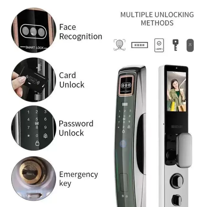 Glomarket Electric Biometric Video Intercom 3d Face Recognition Fingerprint Lock Intelligent Camera Door Lock for Wooden Doors — image 6