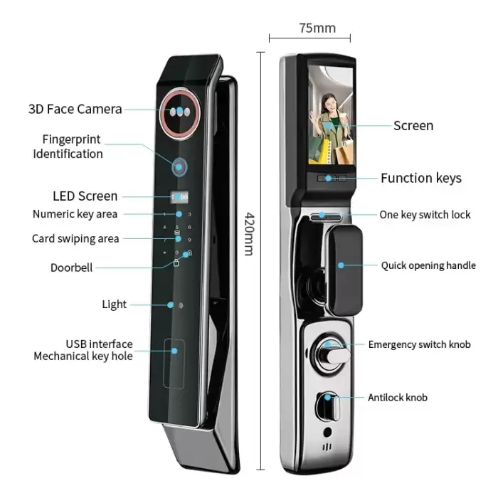 Glomarket Factory Price Wifi App Smart Door Lock With Face Recognition Biometric Fingerprint Cerradura Support Intercom Function — image 5