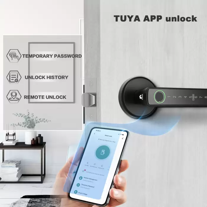 WINFREE Smart Interior Door Lock Fingerprint Keyless Smart Card Passcode Lock Tuya Bluetooth Smart Lock by Voice Control — image 3