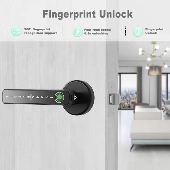 WINFREE Smart Interior Door Lock Fingerprint Keyless Smart Card Passcode Lock Tuya Bluetooth Smart Lock by Voice Control — image 4