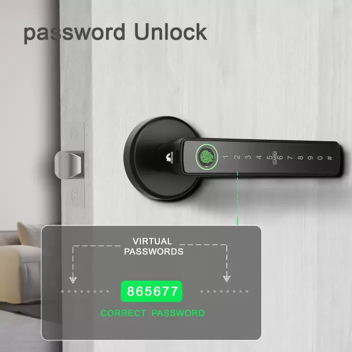 WINFREE Smart Interior Door Lock Fingerprint Keyless Smart Card Passcode Lock Tuya Bluetooth Smart Lock by Voice Control — image 5