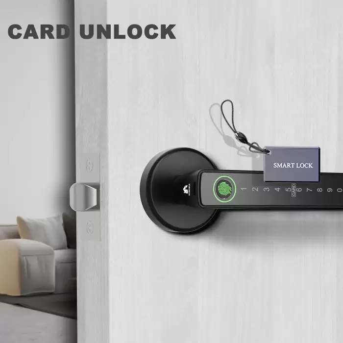 WINFREE Smart Interior Door Lock Fingerprint Keyless Smart Card Passcode Lock Tuya Bluetooth Smart Lock by Voice Control — image 6