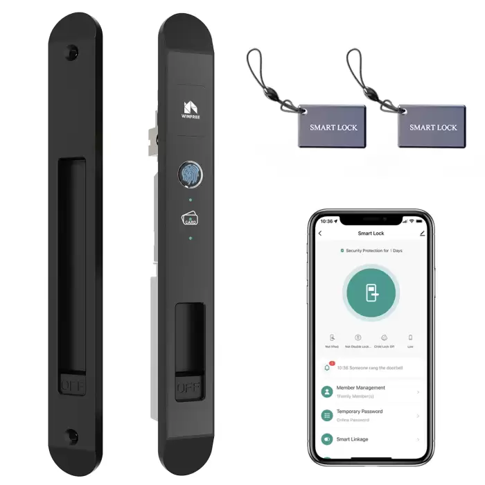 WINFREE Smart Key Pad Fingerprint Sliding Door Tuya Bluetooth Smart Lock Work with Google Home or Alexa Smart Home — image 2
