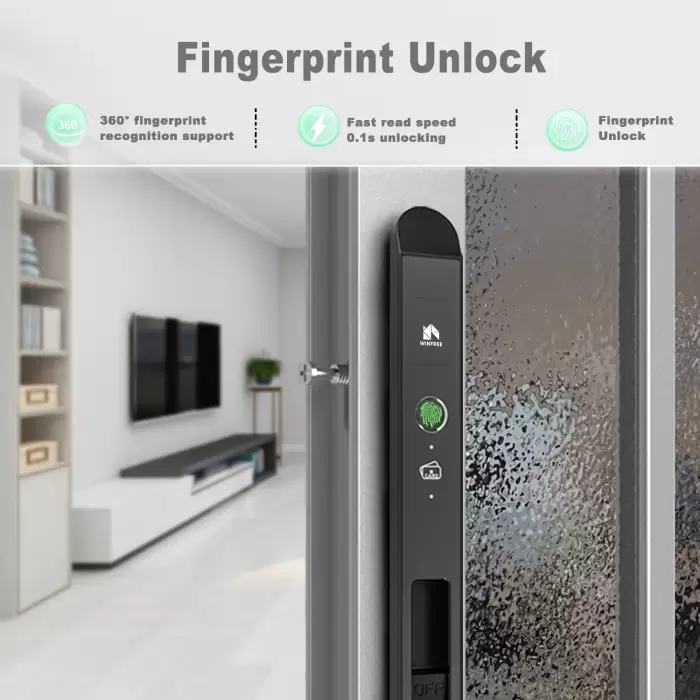 WINFREE Smart Key Pad Fingerprint Sliding Door Tuya Bluetooth Smart Lock Work with Google Home or Alexa Smart Home — image 3