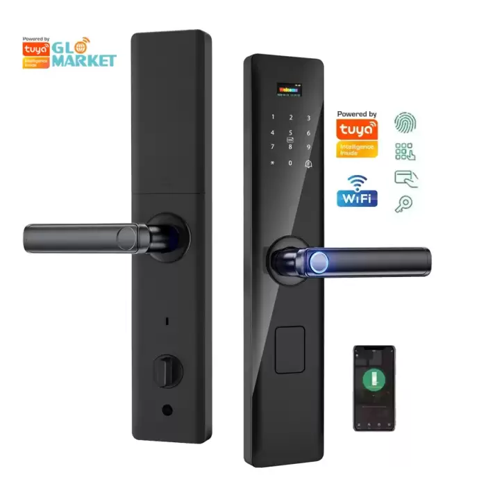Glomarket Tuya Smart Security Digital Door Lock Biometric Fingerprint Handle Smart Lock Hotel Apartment Room Lock Factory Price — image 2