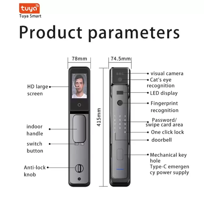 Glomarket Tuya Wifi Fully Automatic Digital Cerradura Inteligente With Camera Face Recognition Biometric Fingerprint Smart Lock — image 7