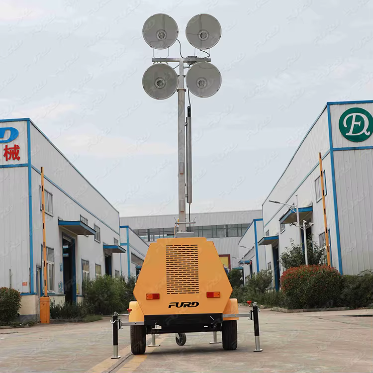 Construction Machine Trailer and Hand Push Telescopic Light Tower — image 4