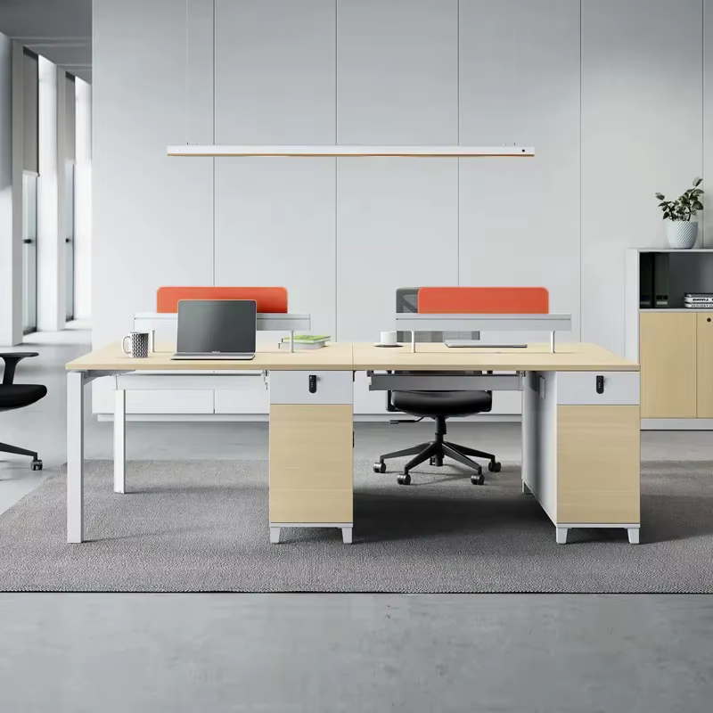 Wooden Workstation Staff Desk and Drawer Set with Computer Partition — image 2