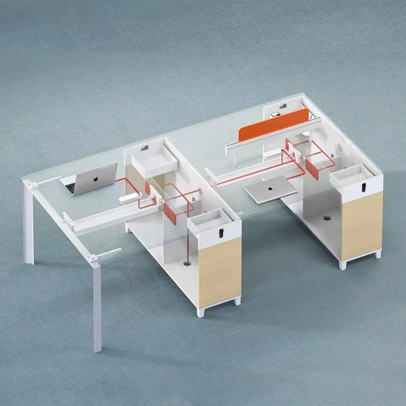 Wooden Workstation Staff Desk and Drawer Set with Computer Partition — image 3