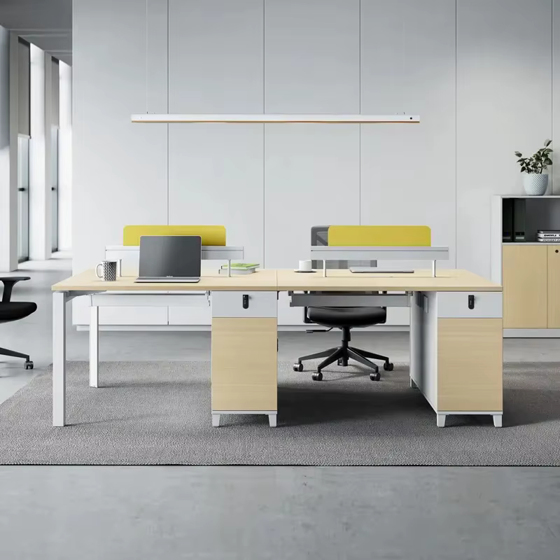 Wooden Workstation Staff Desk and Drawer Set with Computer Partition — image 6