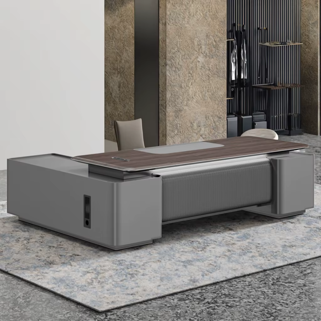 Luxury Dark Grey Wood Executive Office Desk — image 3