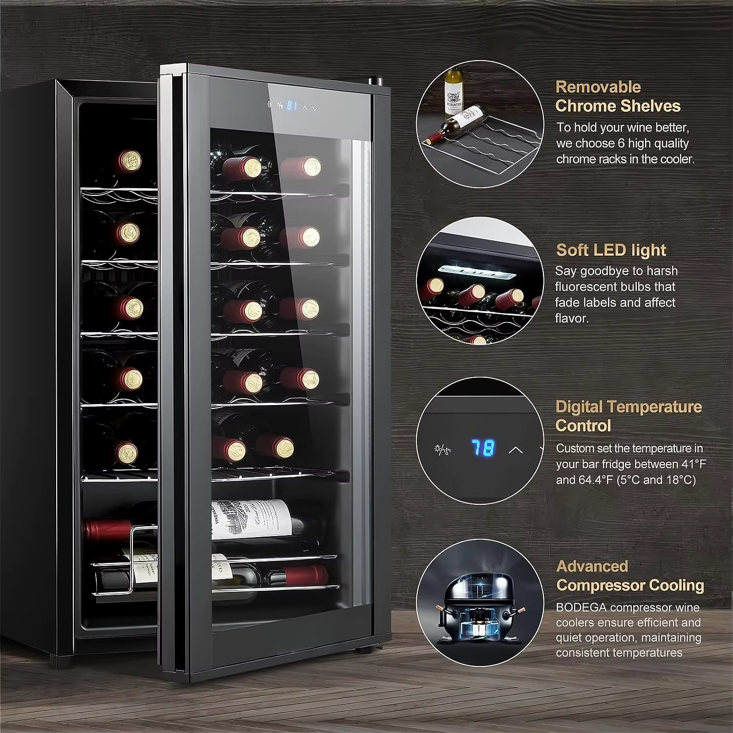 24 Bottle Built-In Cooler Cabinet Stainless Steel Wine Refrigerator — image 3