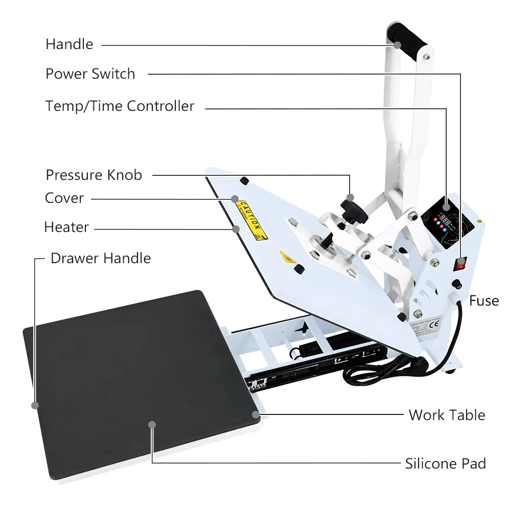 Baiyin 38x38cm Push Pull Flat Heat Press Machine — image 6