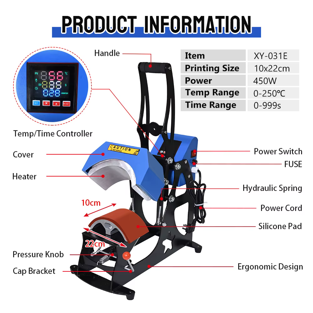 Baiyin Manual and Semi-Automatic Baseball Cap Heat Press Machine — image 3