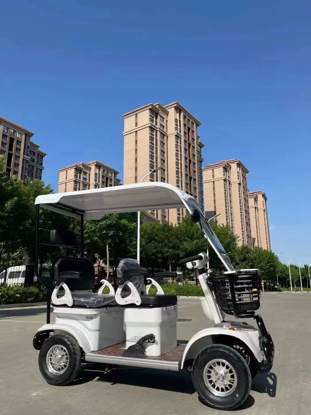 Four Seater Four Wheeled Sightseeing Bus Car with Roof Electric Golf Cart — image 3