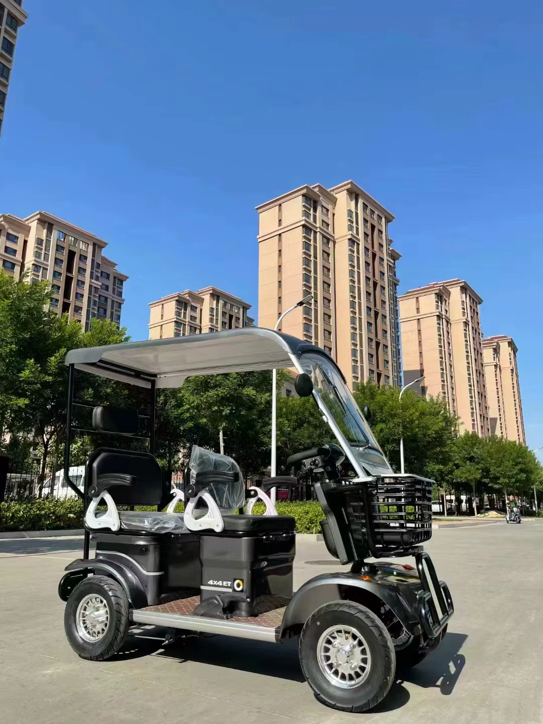 Four Seater Four Wheeled Sightseeing Bus Car with Roof Electric Golf Cart — image 6