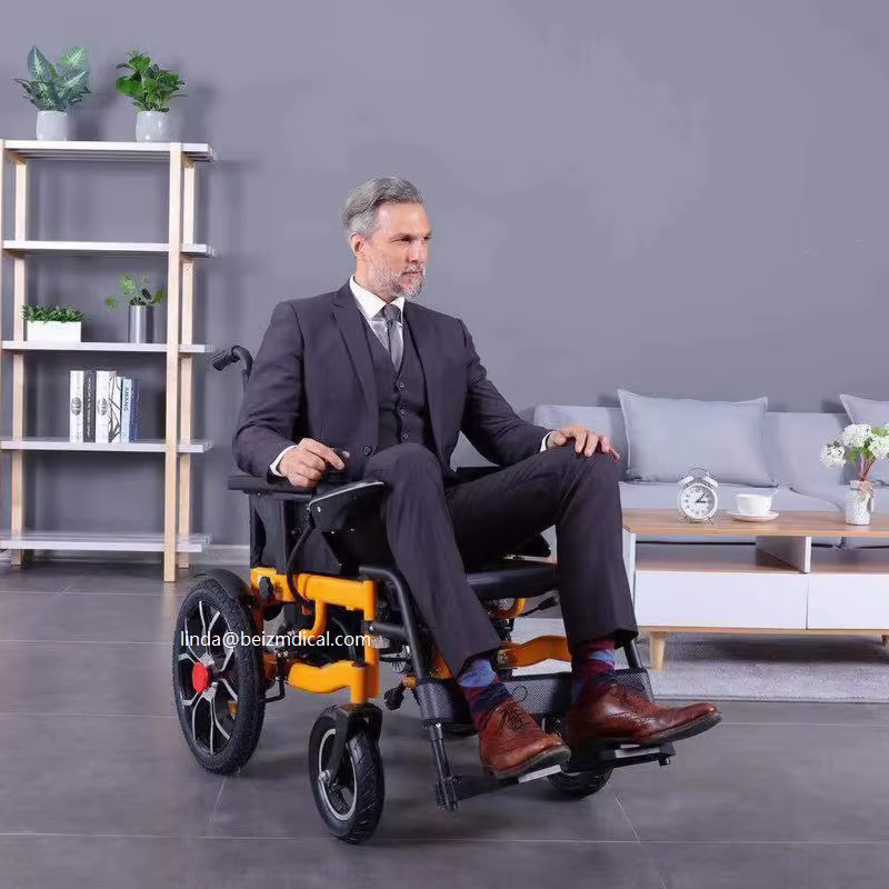 Portable Foldable Power Chair with Durable Battery and Orange Frame — image 3