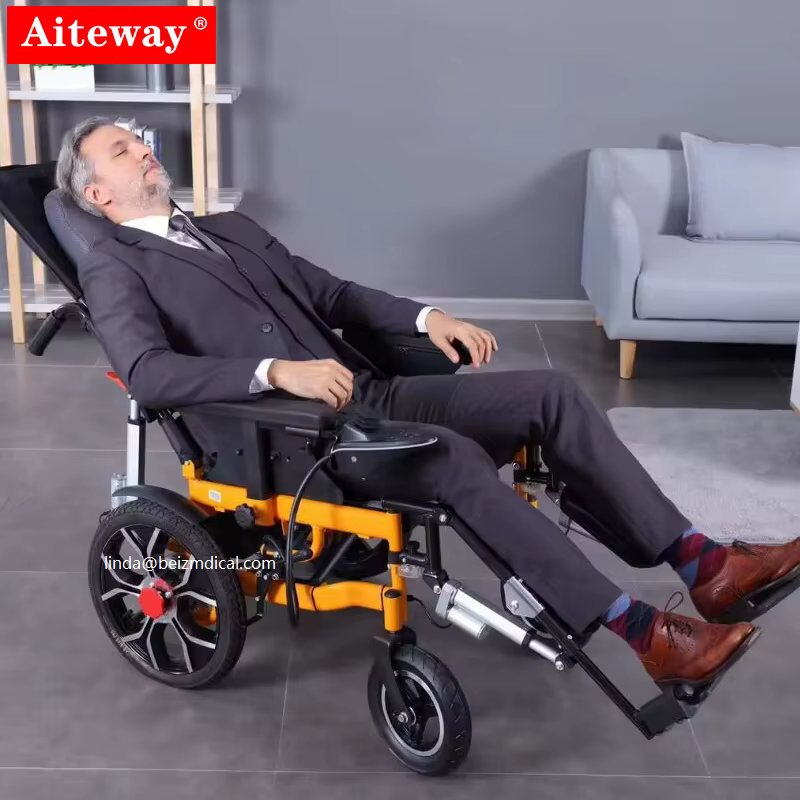 Portable Foldable Power Chair with Durable Battery and Orange Frame — image 4