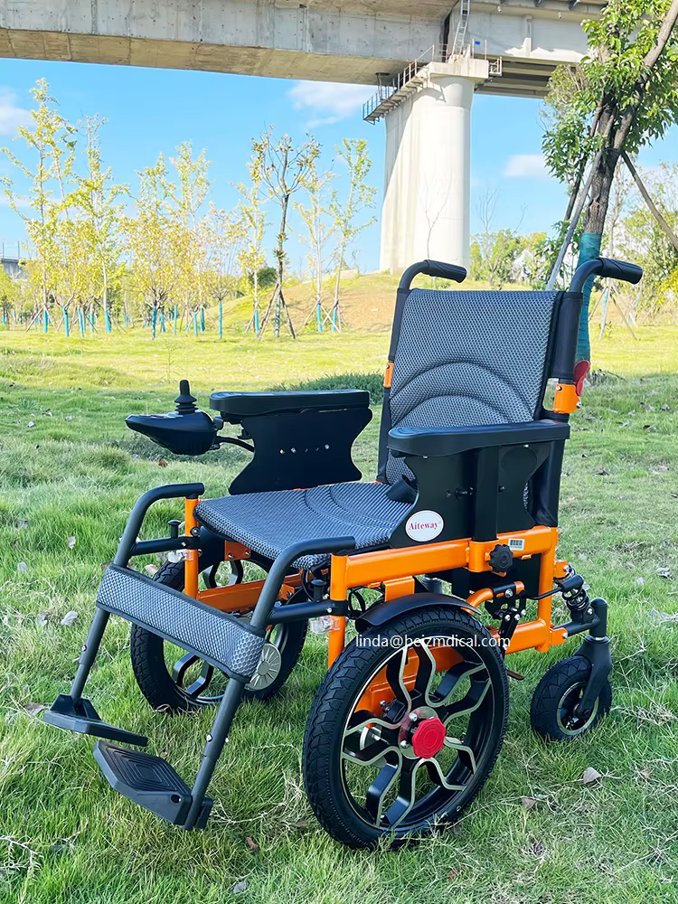 Portable Foldable Power Chair with Durable Battery and Orange Frame — image 6