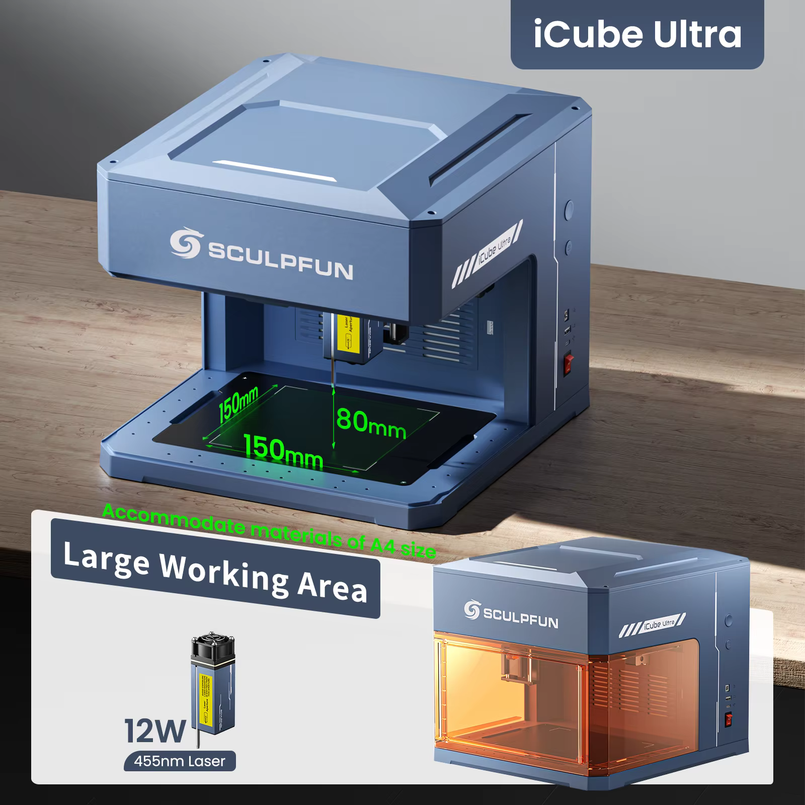 Sculpfun ICube Ultra High Speed Desktop Laser Engraver 12W — image 2
