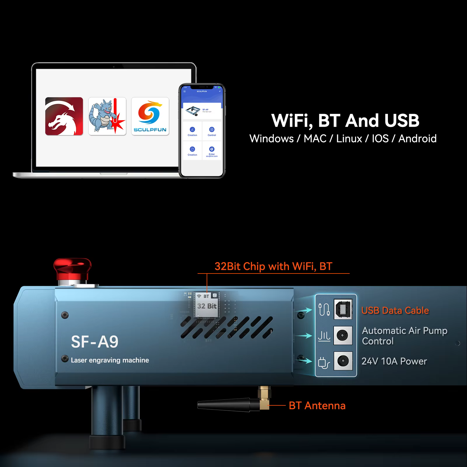 SCULPFUN SF-A9 40W High Power Diode Desktop Laser Cutter and Engraving Machine — image 6