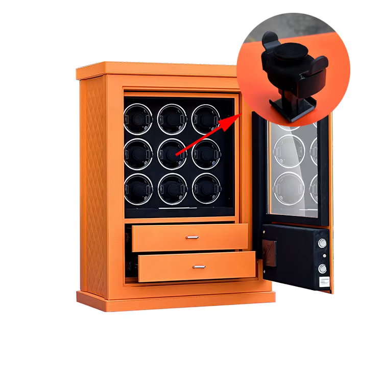 2025 High-End Orange Leather 9 Watch Winder with Digital Fingerprint Combination Lock — image 5