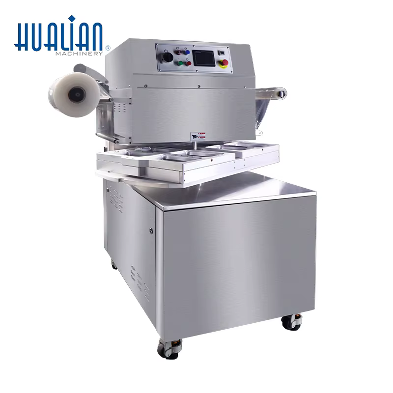 HVT-450R-4S Hualian Rotary Meat Map Tray Sealer Vacuum Sealing Packaging Machine — image 2