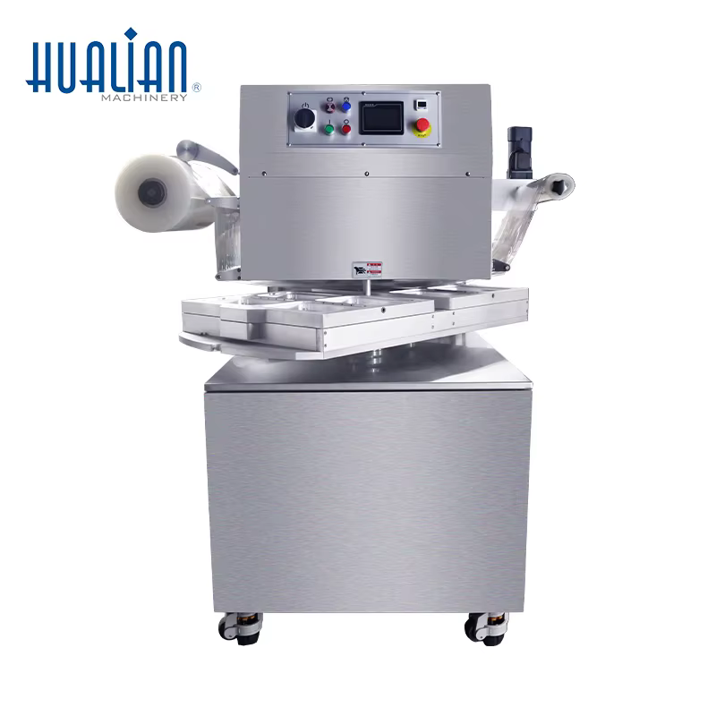 HVT-450R-4S Hualian Rotary Meat Map Tray Sealer Vacuum Sealing Packaging Machine — image 4
