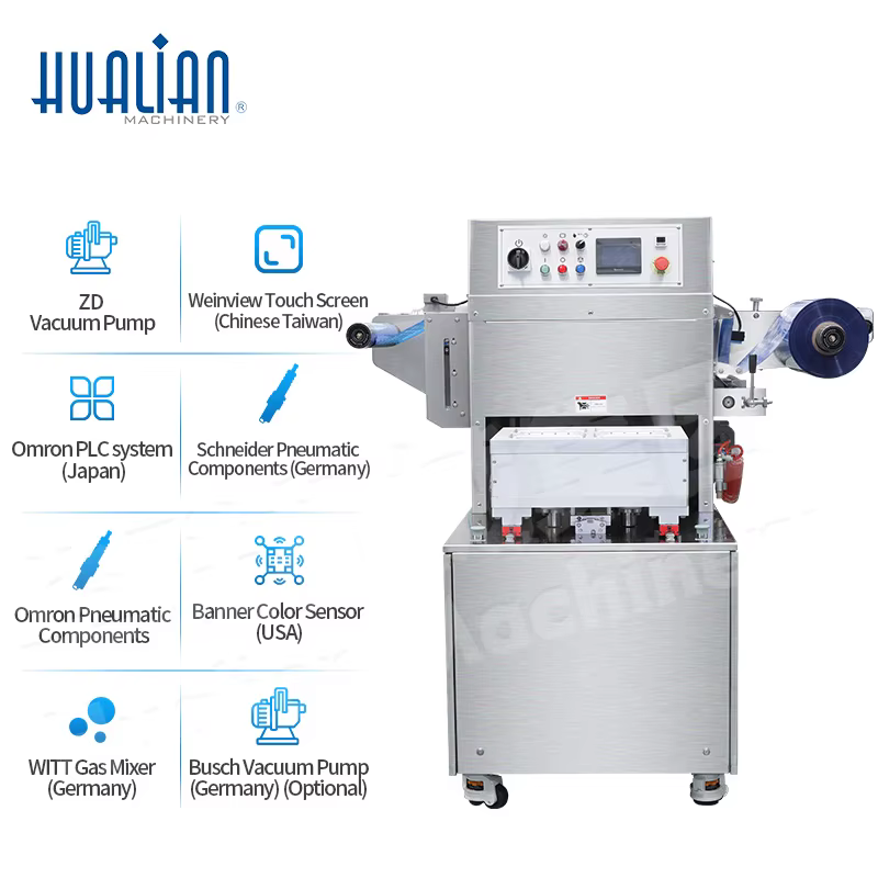 HVT-450M/2 Hualian Meat Food Map Sous Vide Vacuum and Seal Tray Skin Sealing Packaging Machine — image 6