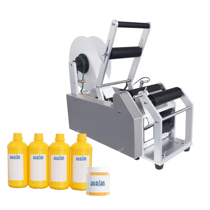 LM-50T Hualian Manual Semi Automatic Round Bottle Labeling Machine — image 2
