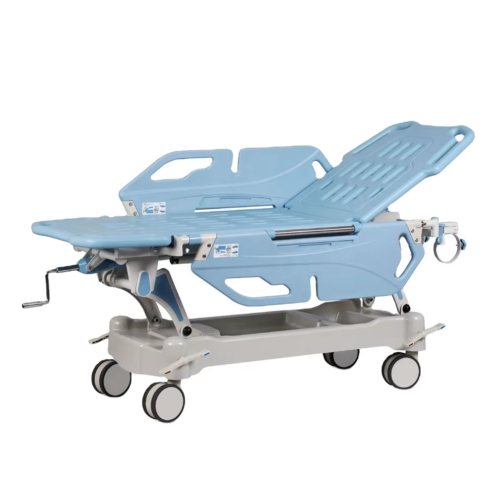 Manual Medical Transport Trolley Patient Ambulance Transfer Stretcher Bed with IV Pole — image 2