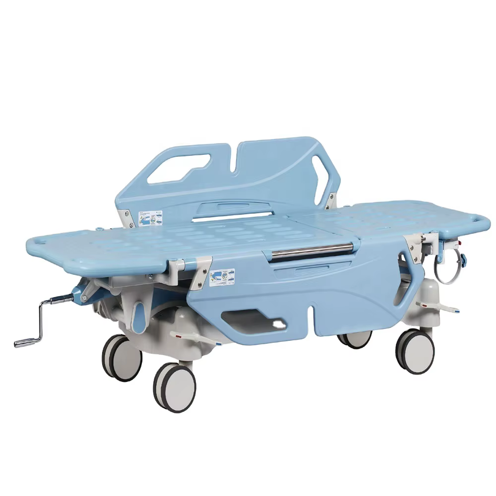 Manual Medical Transport Trolley Patient Ambulance Transfer Stretcher Bed with IV Pole — image 3
