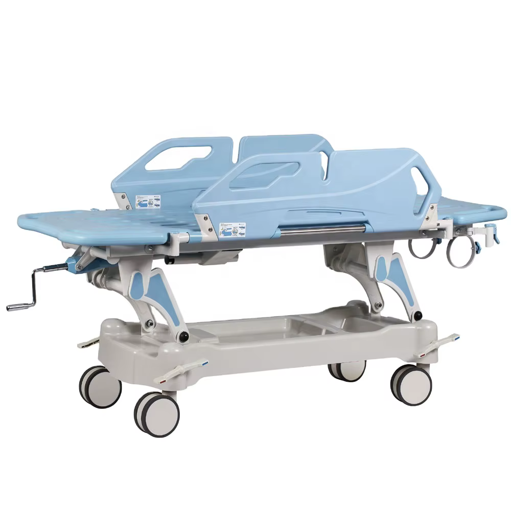 Manual Medical Transport Trolley Patient Ambulance Transfer Stretcher Bed with IV Pole — image 4