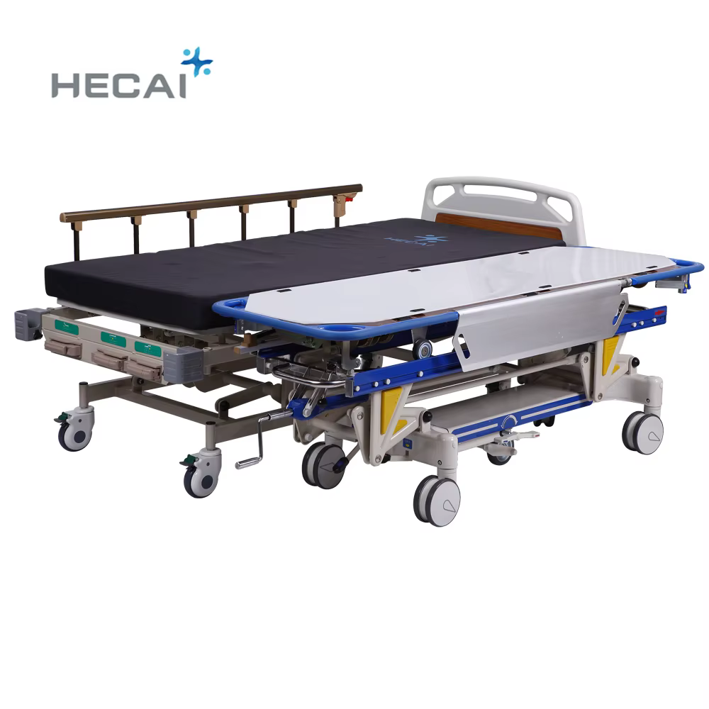 Hospital Manual Patient Transfer Stretcher Height Adjustable Metal Medical Transport Cart — image 3