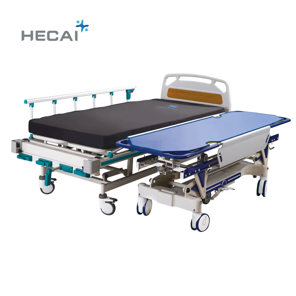 Hospital Manual Patient Transfer Stretcher Height Adjustable Metal Medical Transport Cart — image 4