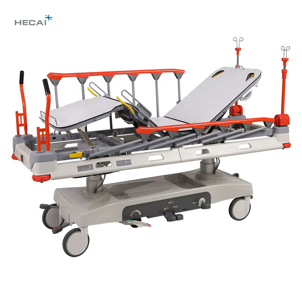 2025 Hecai Medical Folding Guardrail Electric Multi Function Hospital Emergency Patient Transfer Stretcher — image 2