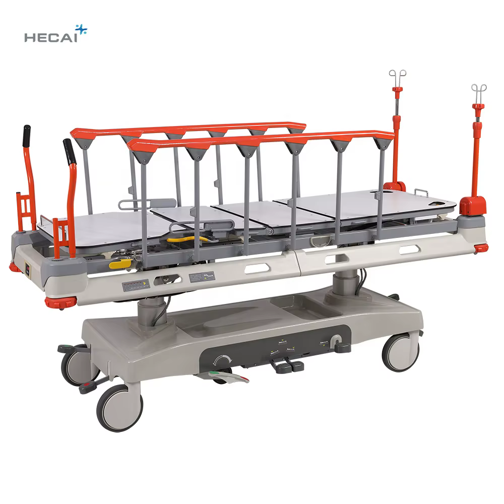 2025 Hecai Medical Folding Guardrail Electric Multi Function Hospital Emergency Patient Transfer Stretcher — image 3