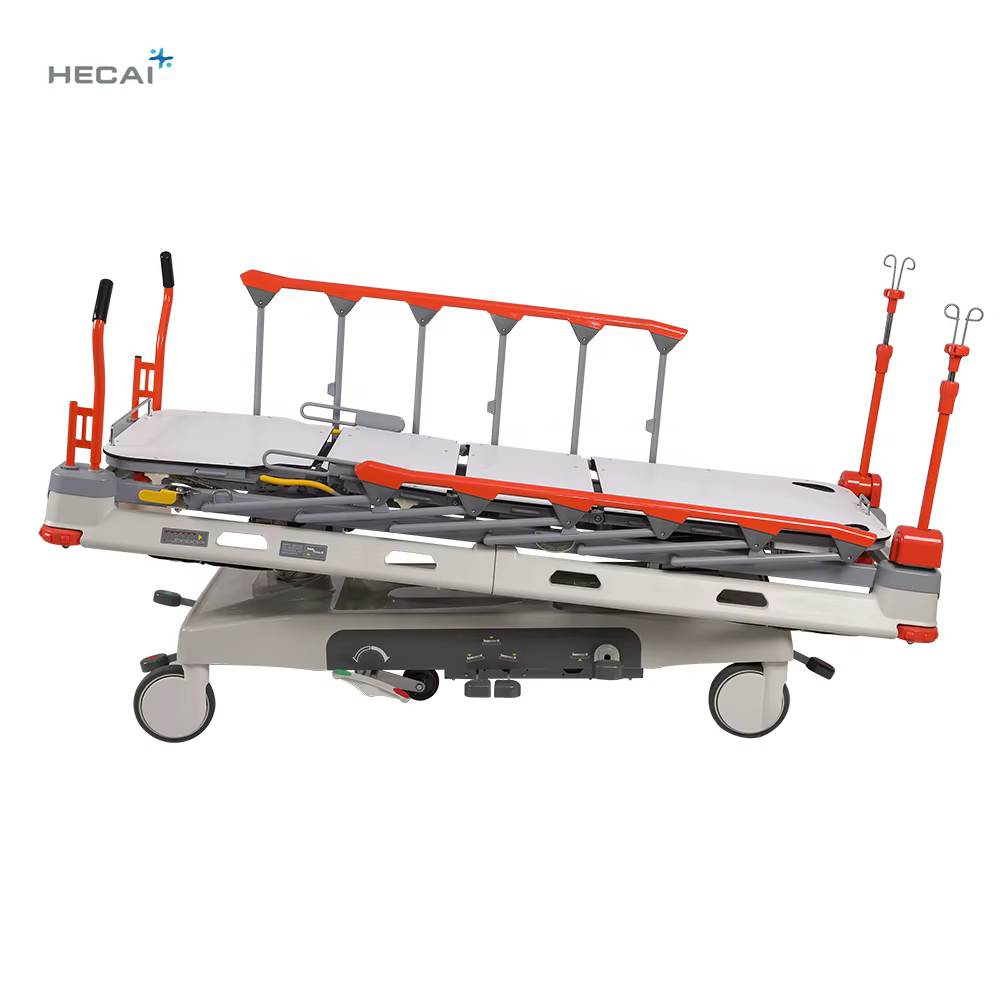 2025 Hecai Medical Folding Guardrail Electric Multi Function Hospital Emergency Patient Transfer Stretcher — image 4