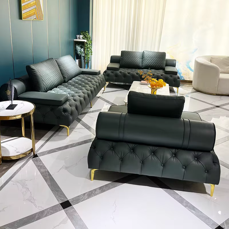 American-Style Luxury 1+2+3 Seat Button Tufted Leather Sofa Set — image 3