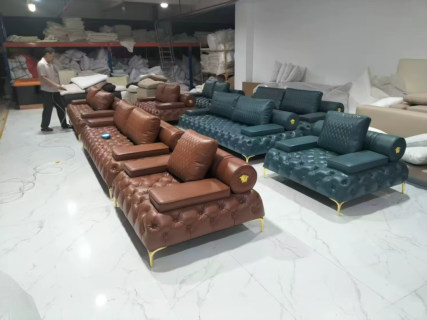 American-Style Luxury 1+2+3 Seat Button Tufted Leather Sofa Set — image 4