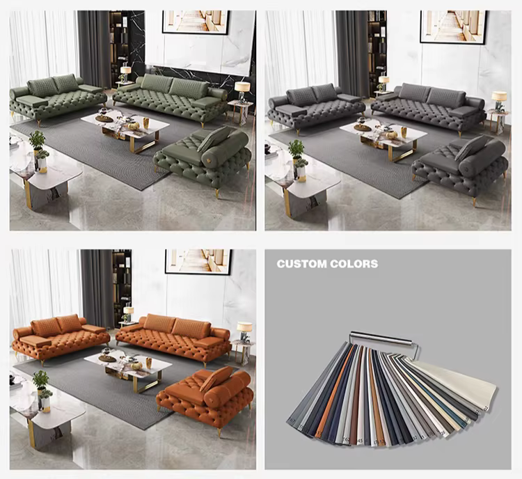 American-Style Luxury 1+2+3 Seat Button Tufted Leather Sofa Set — image 5