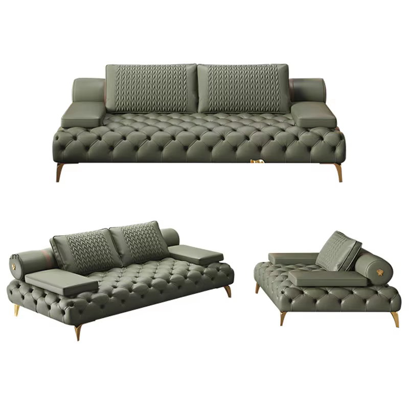 American-Style Luxury 1+2+3 Seat Button Tufted Leather Sofa Set — image 6
