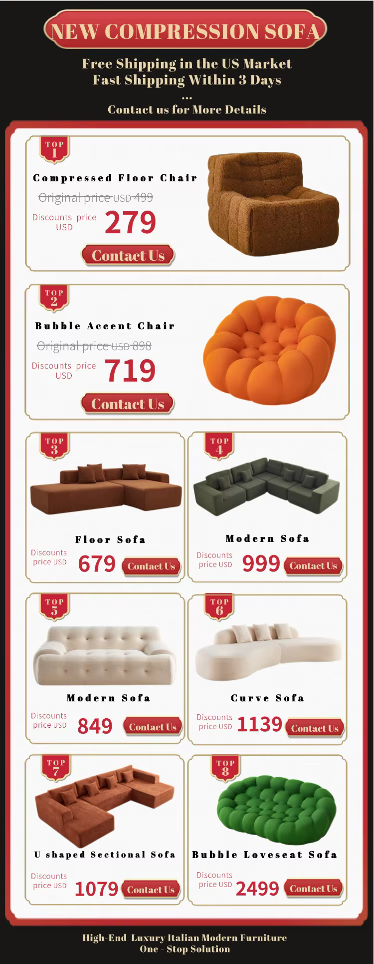 High Density Foam U L Shaped Sectional Sofa Bed Set — image 4