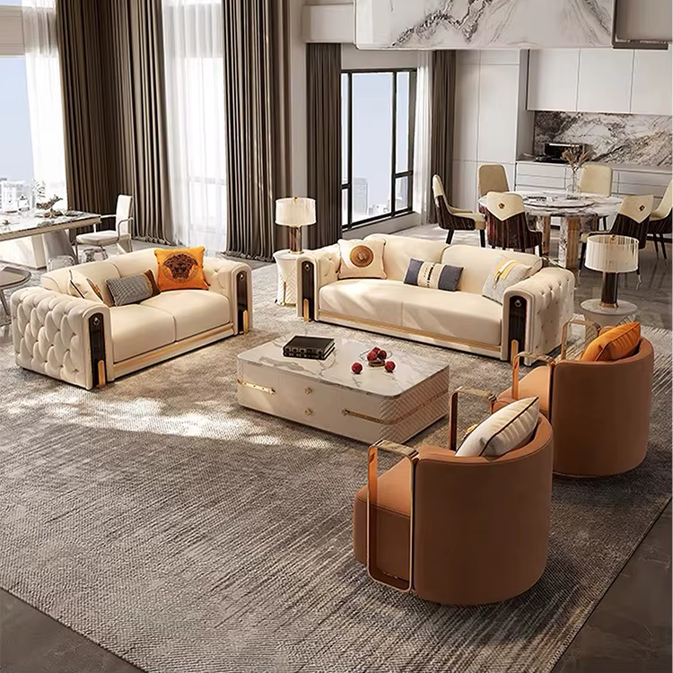 2024 Luxury Solid Wood Frame Chesterfield Leather Sofa — image 2