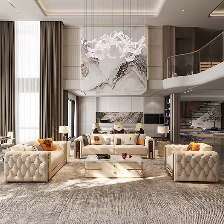 2024 Luxury Solid Wood Frame Chesterfield Leather Sofa — image 3